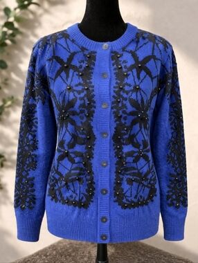Sale! Vintage Kitty Hawk Vivian Wang Wool Blend Beaded Embroidered Cardigan L